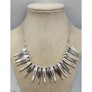 Silver Tone Etched Feathers Bib Type Adjustable Necklace